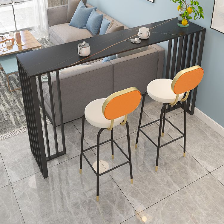 Modern Iron Bar Dining Table with Stone Top Rectangle Indoor Bistro Table