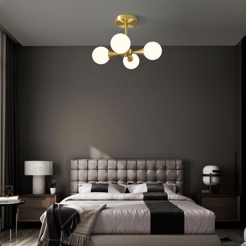 Global Semi Flush Deckenleuchte Minimalistische Opalglas Schlafzimmer Flush Licht in Messing