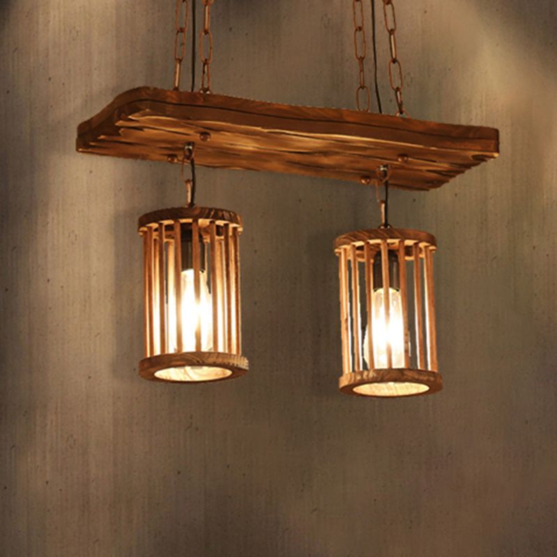 Cylinder Shade Wooden Light Chandelier Industrial 2/3 Light Dining Room plafond lampe