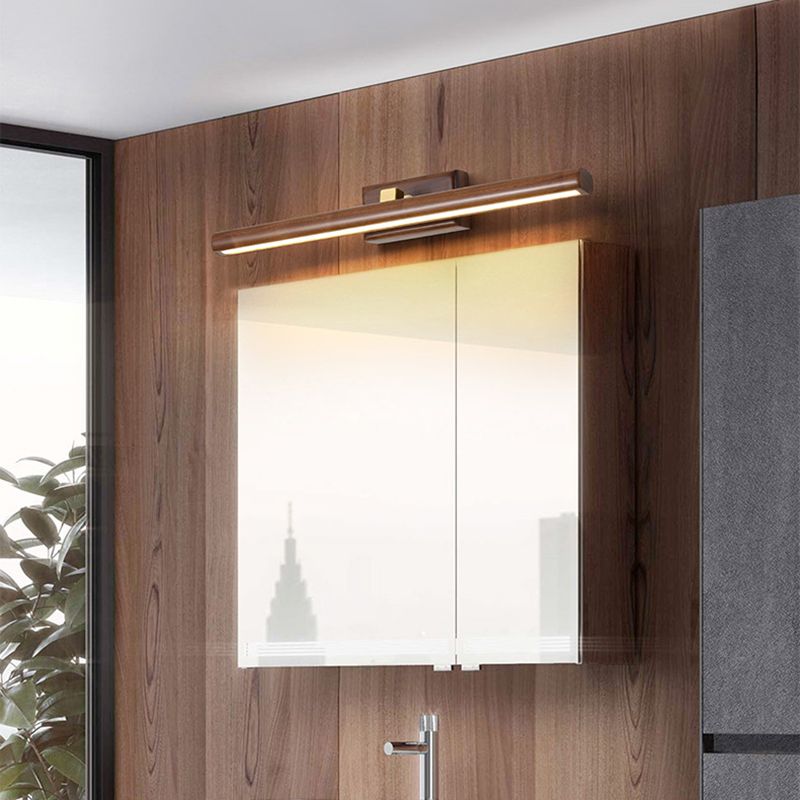 Linear Wall Light Sconce Contemporary Wood LED Bathroom Wall Lighting Fixture in Brown