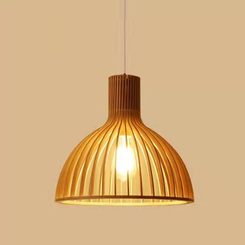 Modern Style Hanging Light Fixture 1-Light Pendant Lamp with Wooden Shade for Bedroom