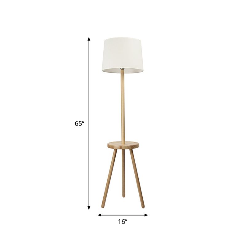 White Drum Floor Lighting Nordic 1 Head Fabric Stand Up Lamp with Tripod and Table