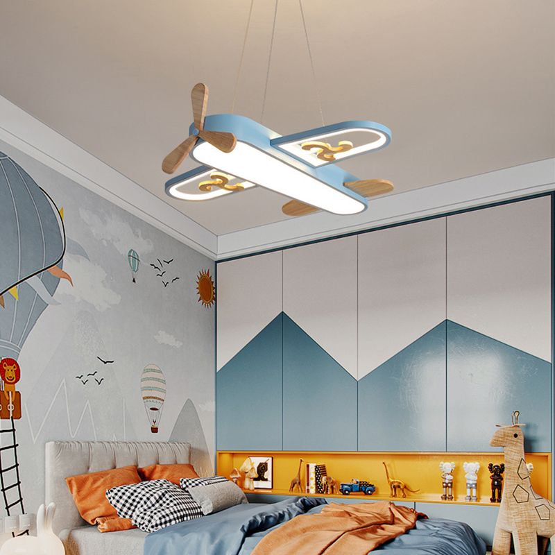 Childrens Plane Shaped Hanging Lamp Acrylic Bedroom LED Chandelier Pendant Light