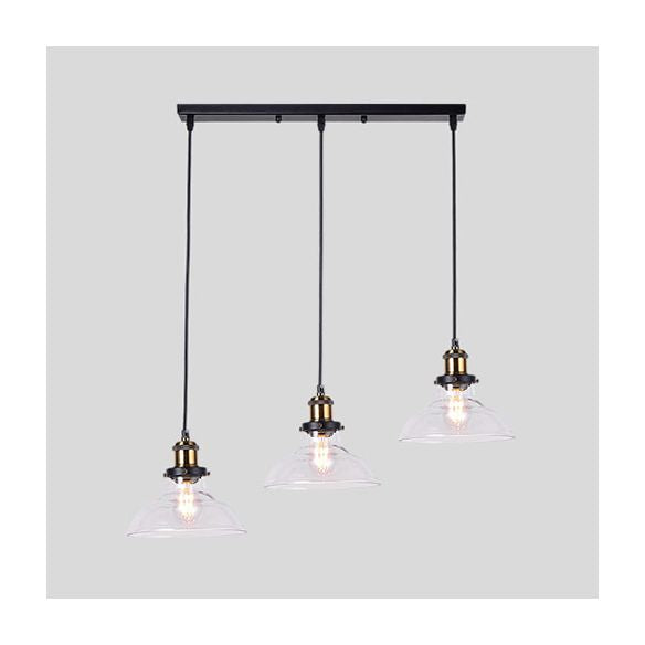 3-Light Round/Barn/Admix Multiple Lamp Pendant Industrial Style Brass Clear Glass Hanging Light Kit