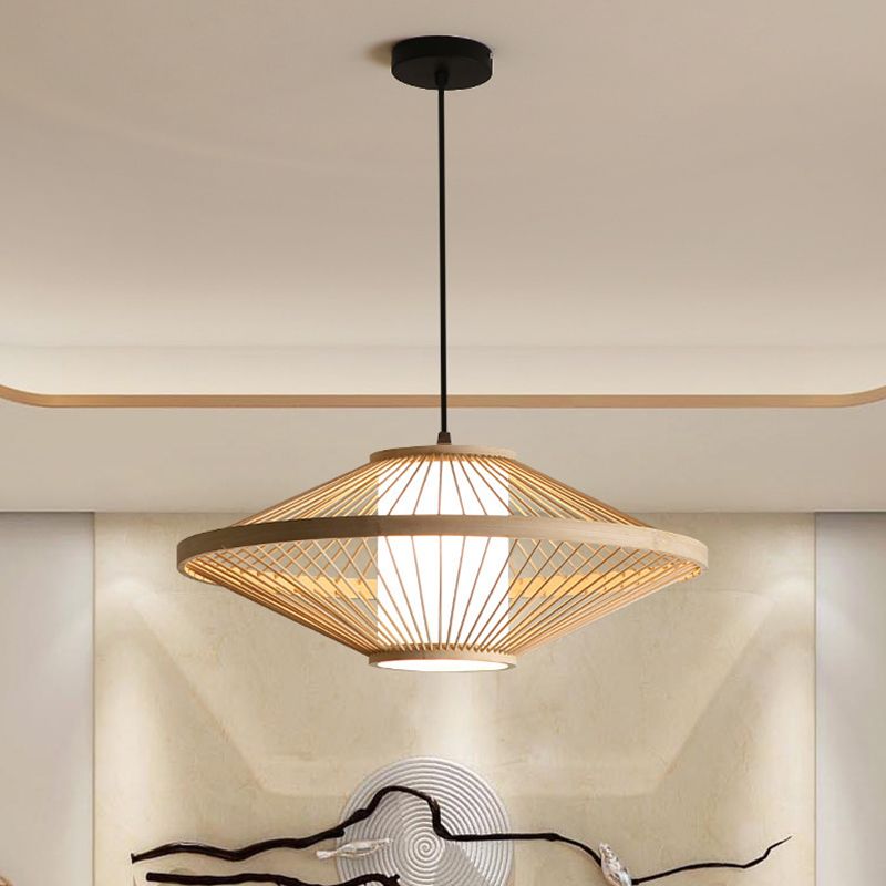 Flying Saucer Bamboo Pendant Lighting Fixture Asia Style Suspension Pendant Light