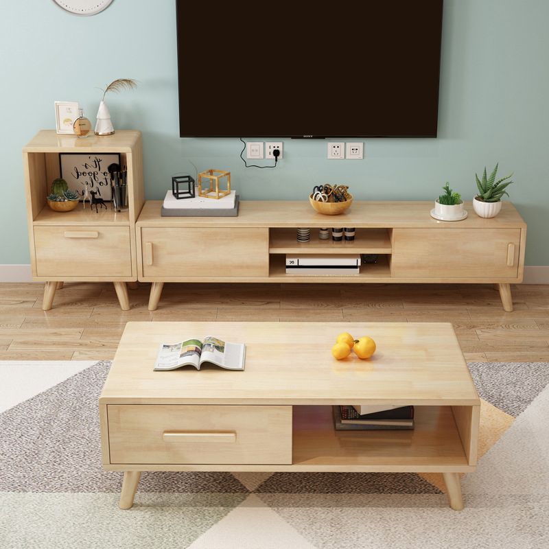 Scandinavian Wood TV Stand Console Open Shelving TV Media Stand for Living Room