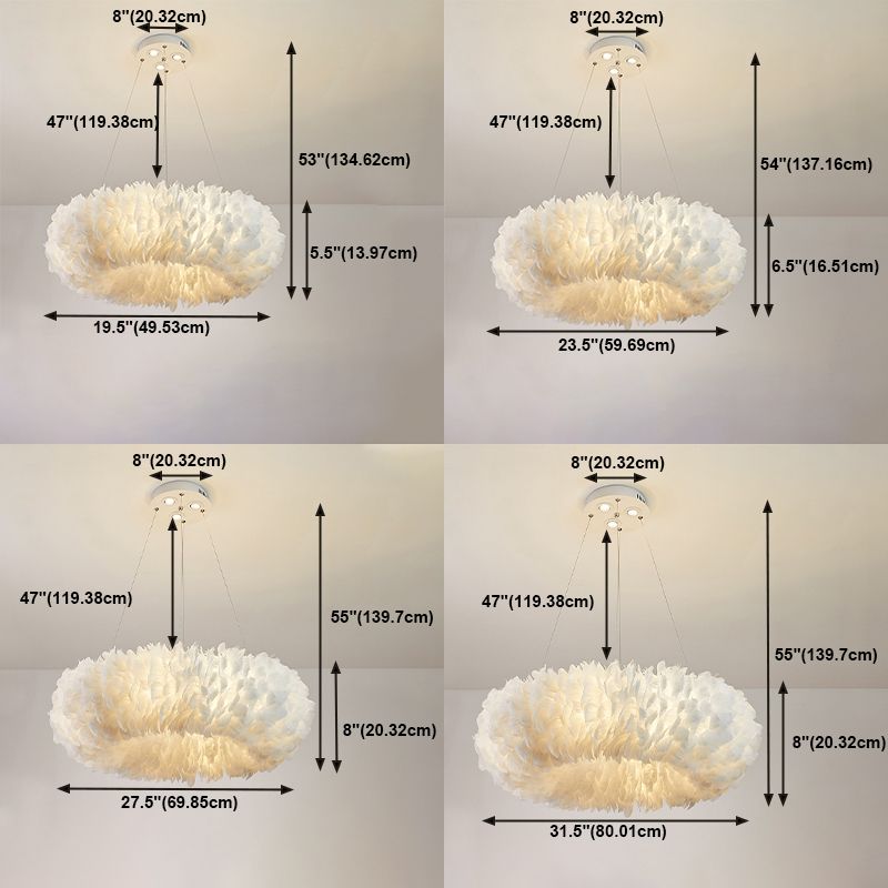 Lumières de lustre circulaire moderne luminaire de lustre en plumes en blanc