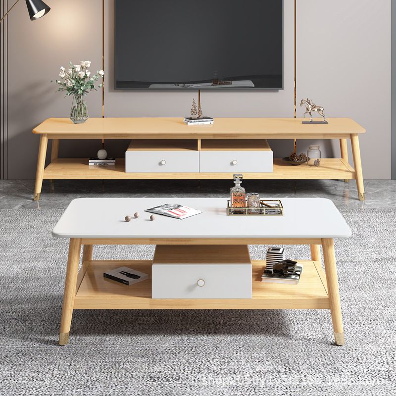 Scandinavian TV Media Stand 16" W Open Shelving TV Media Console with Drawers