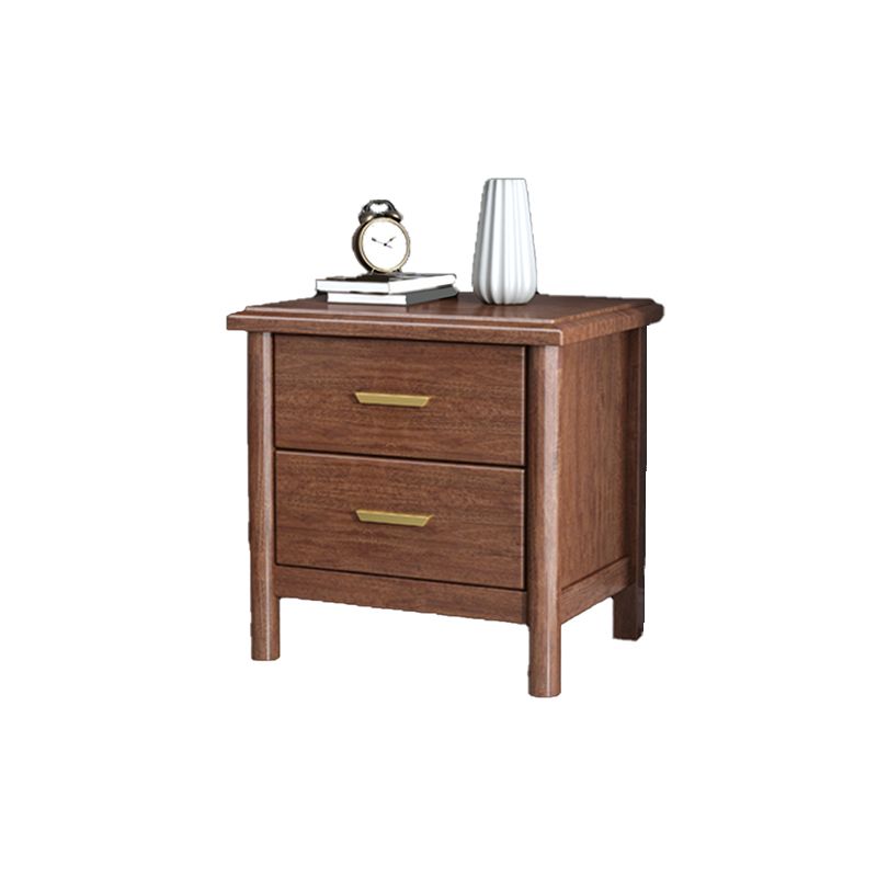 Modern Solid Wood Nightstand Drawer Storage Walnut Legs Included Night Table in Brown