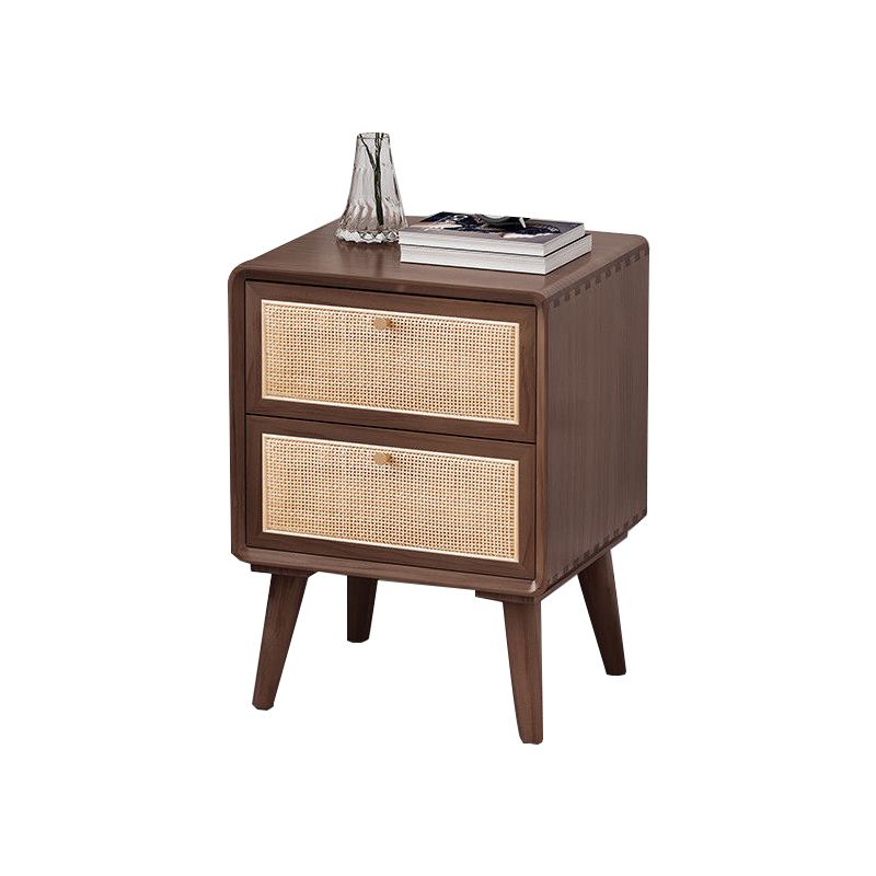 Modern Rattan and Pine Bedside Cabinet Drawer Storage Nightstand with Legs