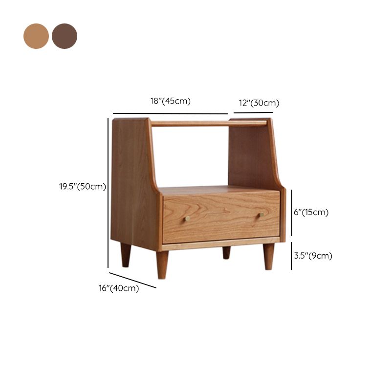 1 Drawer Medium Wood Nightstand Modern Solid Wood Night Table ,19.7" Tall