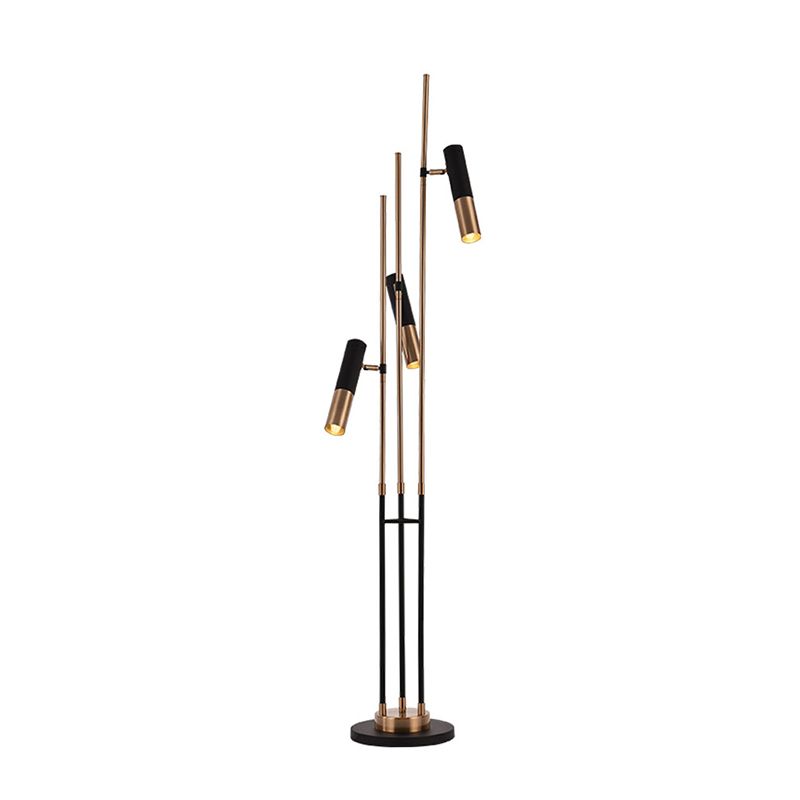 Postmodern 3 Lights Floor Lamp Gold and Black Tubular Spotlight with Metal Shade