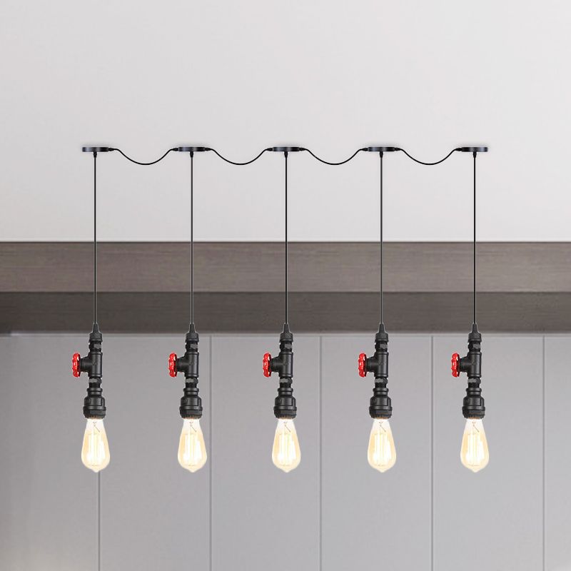 Zwarte afwerking 5/7 bollen Multi Pendant Light Industrial Iron Bare Barb Tandem Hanging Lamp