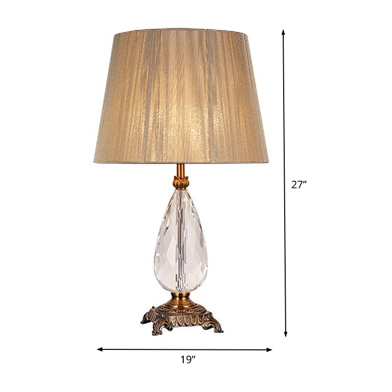 Contemporary 1 Bulb Table Light Beige Wide Flare Small Desk Lamp with Fabric Shade