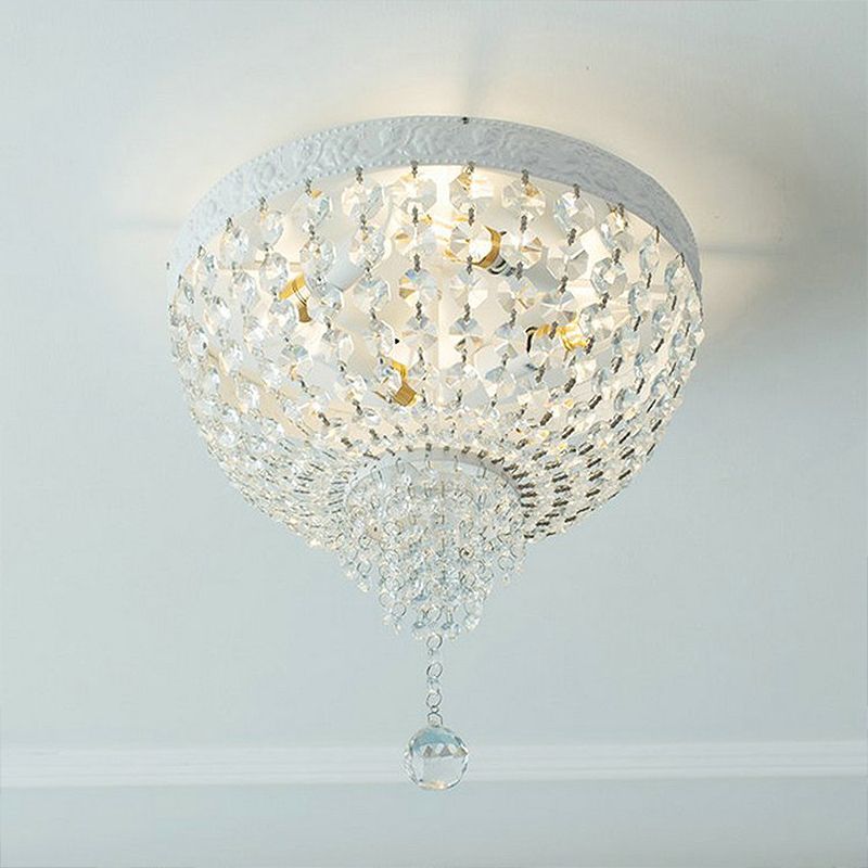 Beaded Flushmount Lighting Minimalist Clear Crystal 12"/16"/19.5" Wide 1 Light Ceiling Fixture for Living Room