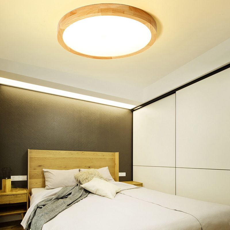 Modern Geometric Led Flush Light Wood 1 Light Flush Mount Fixture for Bedroom