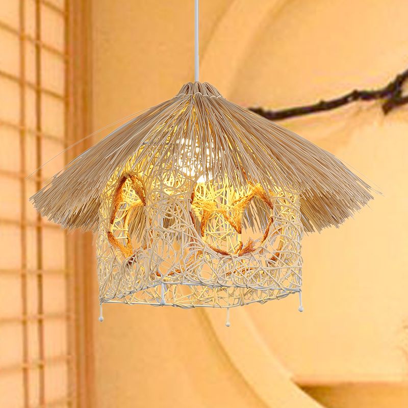 1 Testa soggiorno Lampada sospesa Asia BEIGE BIFFING LIGHT CONSEGNA CON OMAMENTO DI BAMBOO CASA