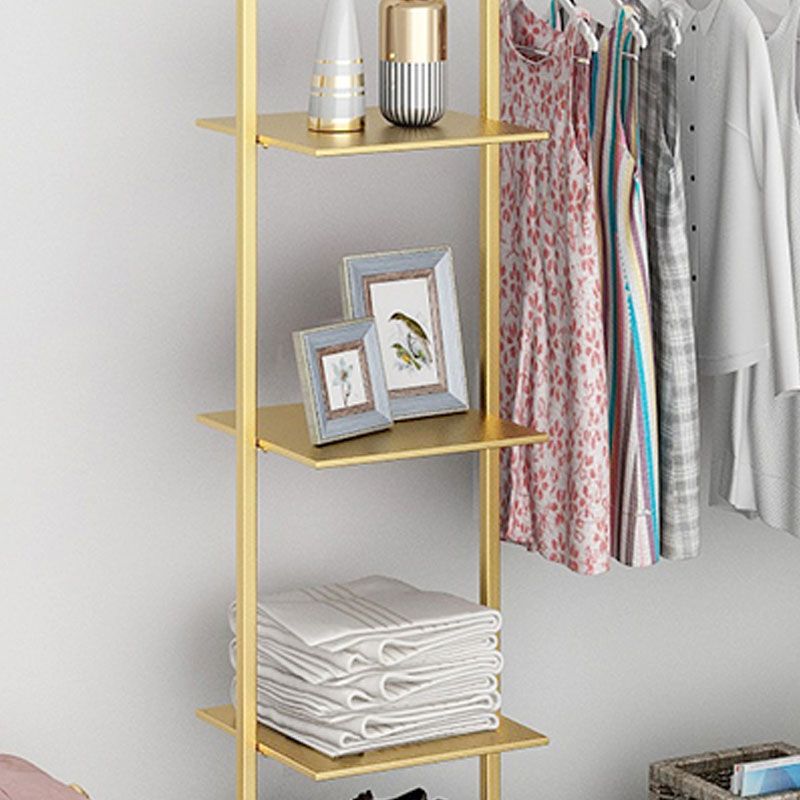 Modern Entryway Kit Hanging Rail and 3 Side Storage Shelves Coat Hanger