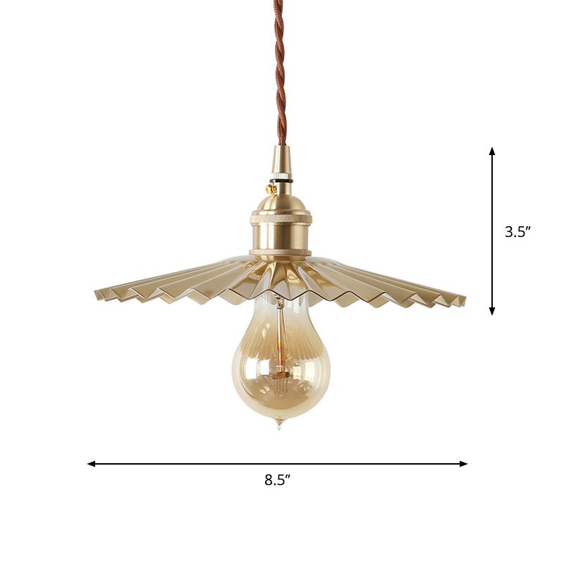 1 Bulb Ceiling Pendant Rustic Radial Wave Metallic Suspension Lighting in Brass for Dining Room