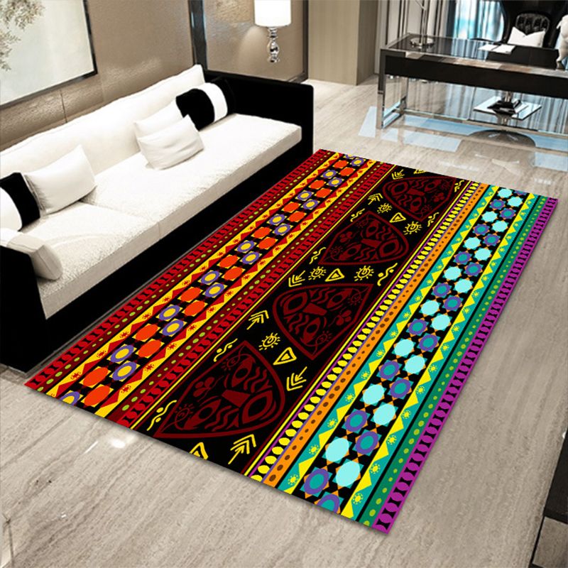 Multicolor Floral Mosaic Print Rug Polypropylene Moroccan Indoor Rug Machine Washable Anti-Slip Backing Pet Friendly Carpet for Home