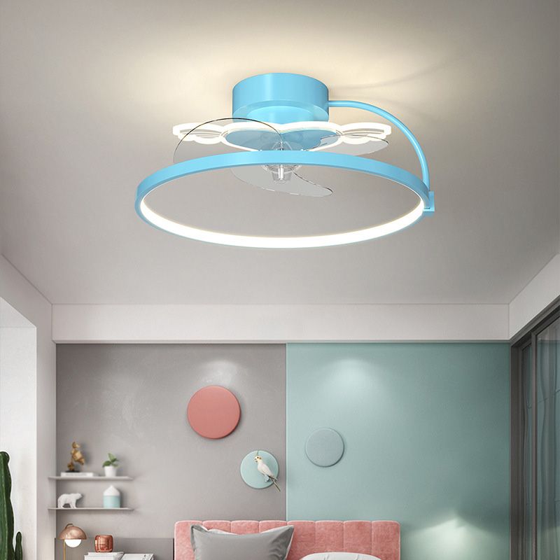 Lampada a ventola a soffitto a forma di cuore a forma di ali di cartone animato Metal Children Camera da letto LED FLUSH LUCE