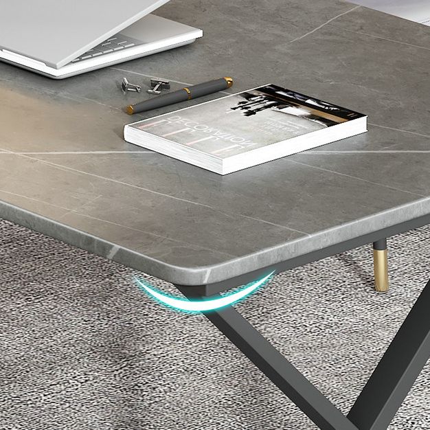 Contemporary Office Desk Rectangular Grey Writing Desk with Metal Legs