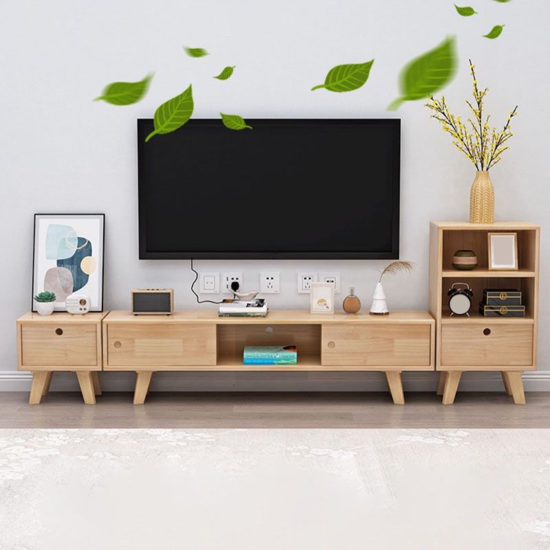 Solid Wood TV Stand Console Open Storage TV Console for Living Room