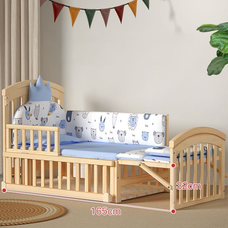 Traditional Wood Nursery Crib Pine Arched Crib with Guardrail