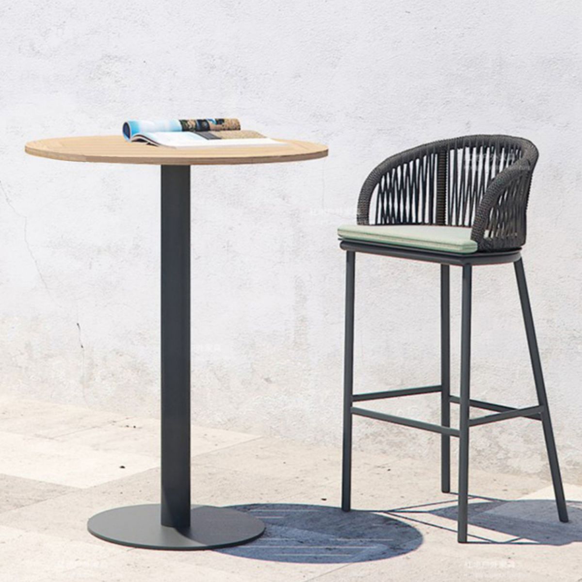 Metal Industrial Bar Table Matte Finish Water Resistant Patio Table