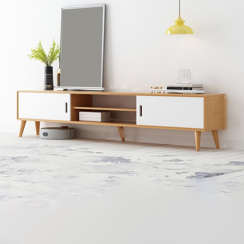 Modern TV Stand with 4 Legs , Solid Wood TV Stand Console with with Sliding Storage