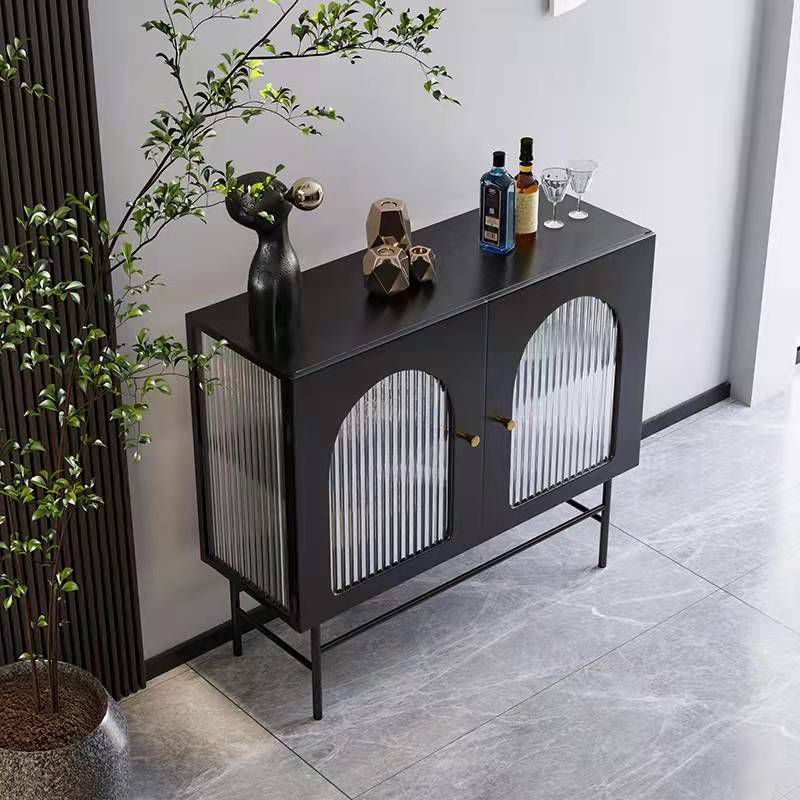 Modern Simple Iron Sideboard Striped Glass Doors Cabinets Dining Server for Living Room