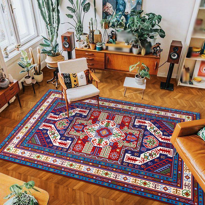 Blue Indoor Room Are Carpet Bohemian Medallion Indoor Rug Polyester Washable Rug