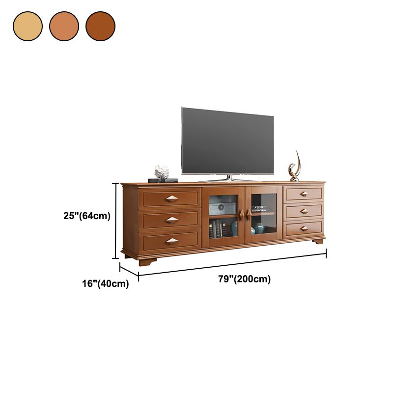 16" / 16.5" D TV Stand Solid Wood TV Console with Drawers and Doors for Living Room