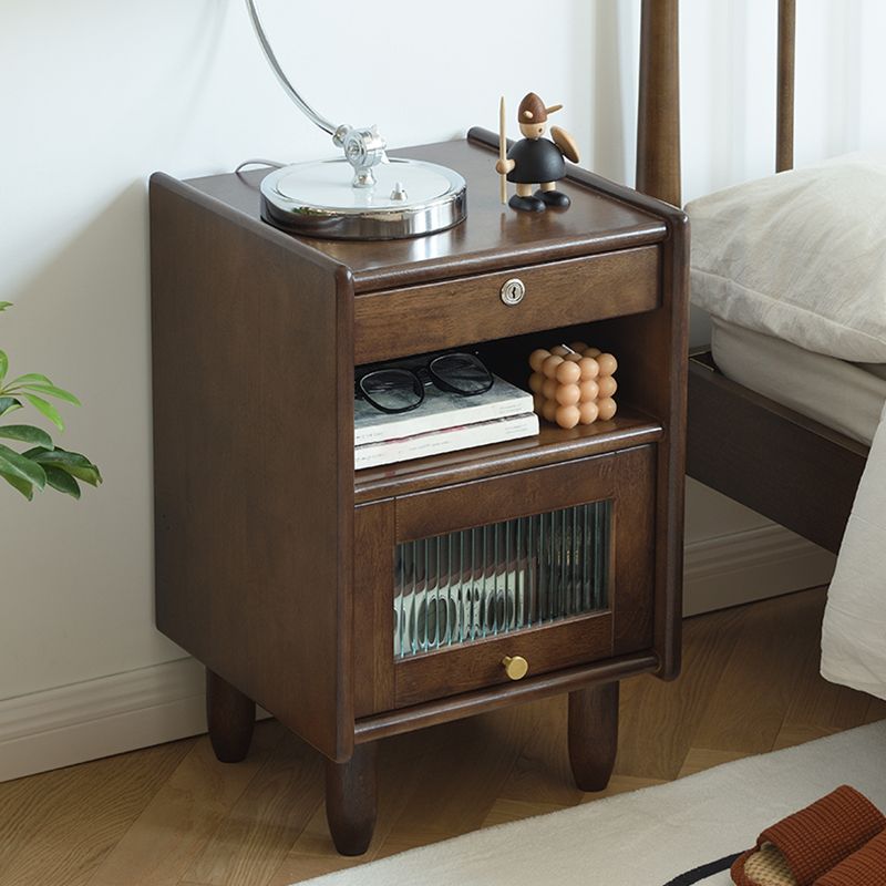 Contemporary Wood Nightstand with 1 Door and 1 Drawer Flat Top Nightstand