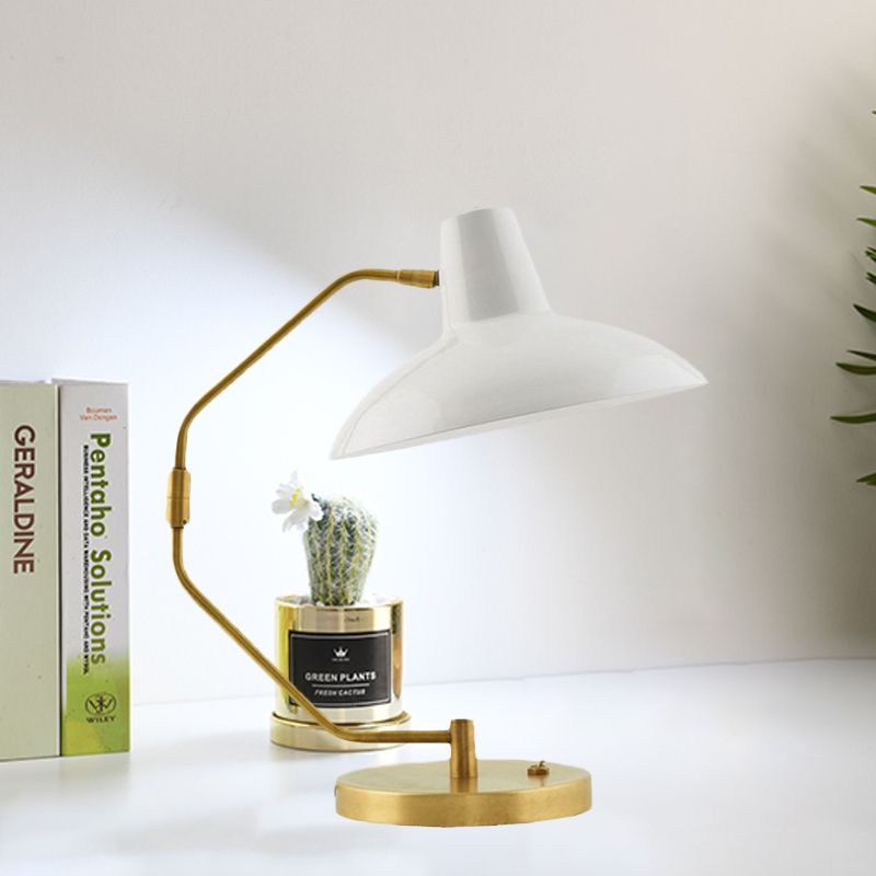 Single-Bulb Bow Desk Light Retro Brass Iron Reading Lamp with Green/White Wide Bowl Shade