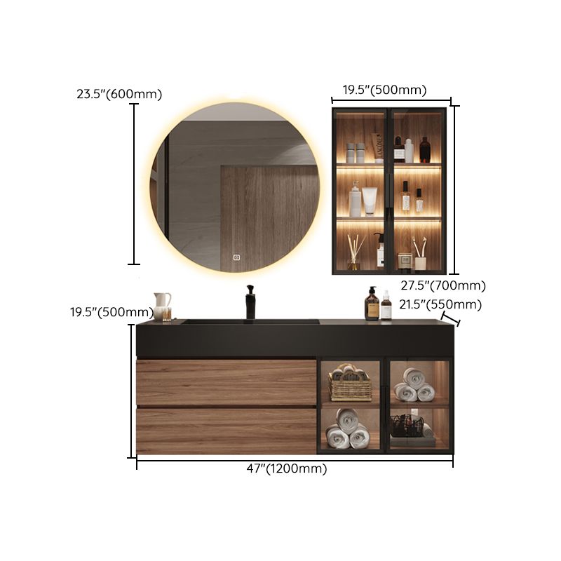 Waterproof Vanity Single Sink Drawers Wood Frame Wall-Mounted Vanity with Mirror