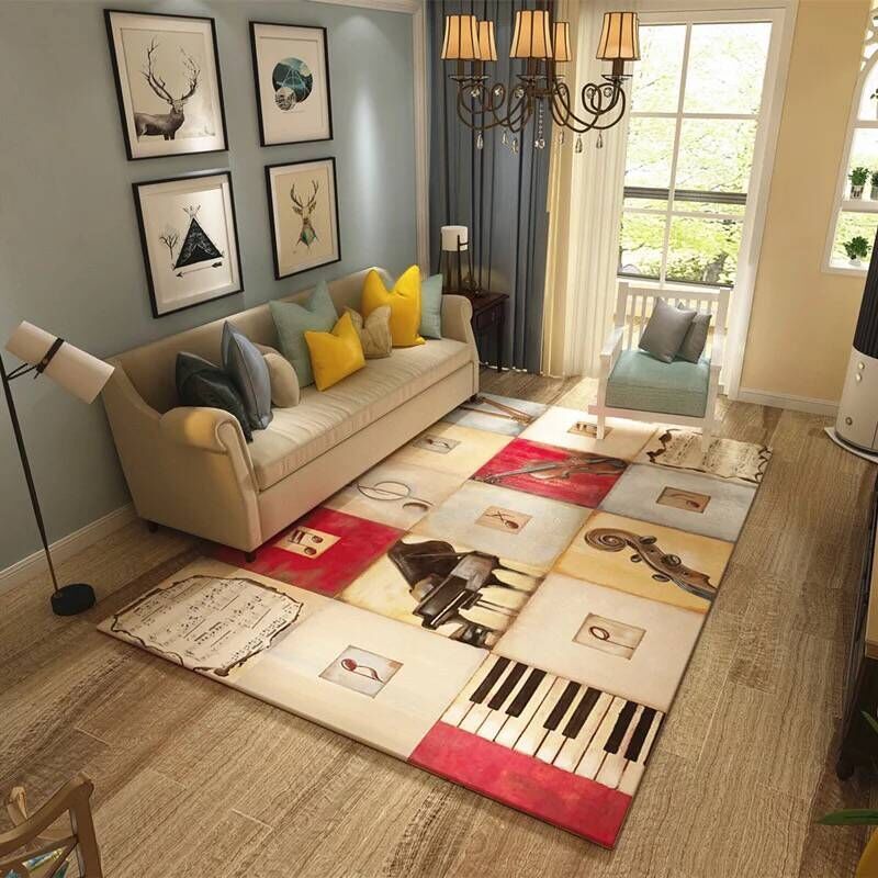 Multi Colored Living Room Rug Moroccan Patchwork Print Rug Synthetics Non-Slip Backing Pet Friendly Stain Resistant Rug