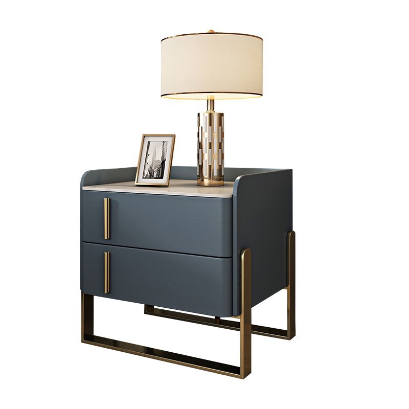 Glam Nightstand with 2 Drawer 20-inch Tall Leather Night Table