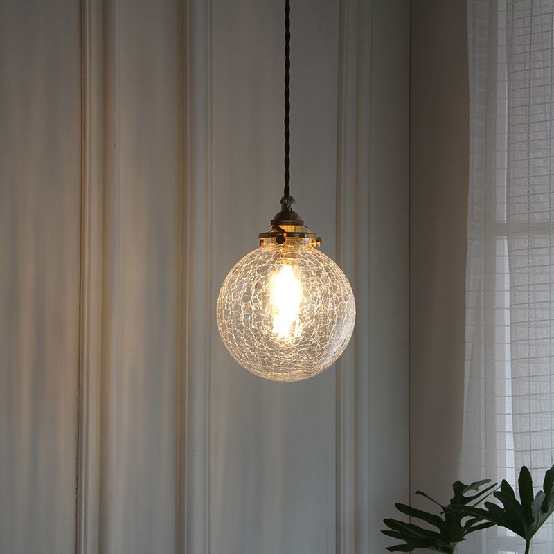 Copper Brass Pendant Light in Industrial Style Crackle Glass Globe Hanging Lamp for Interior Spaces