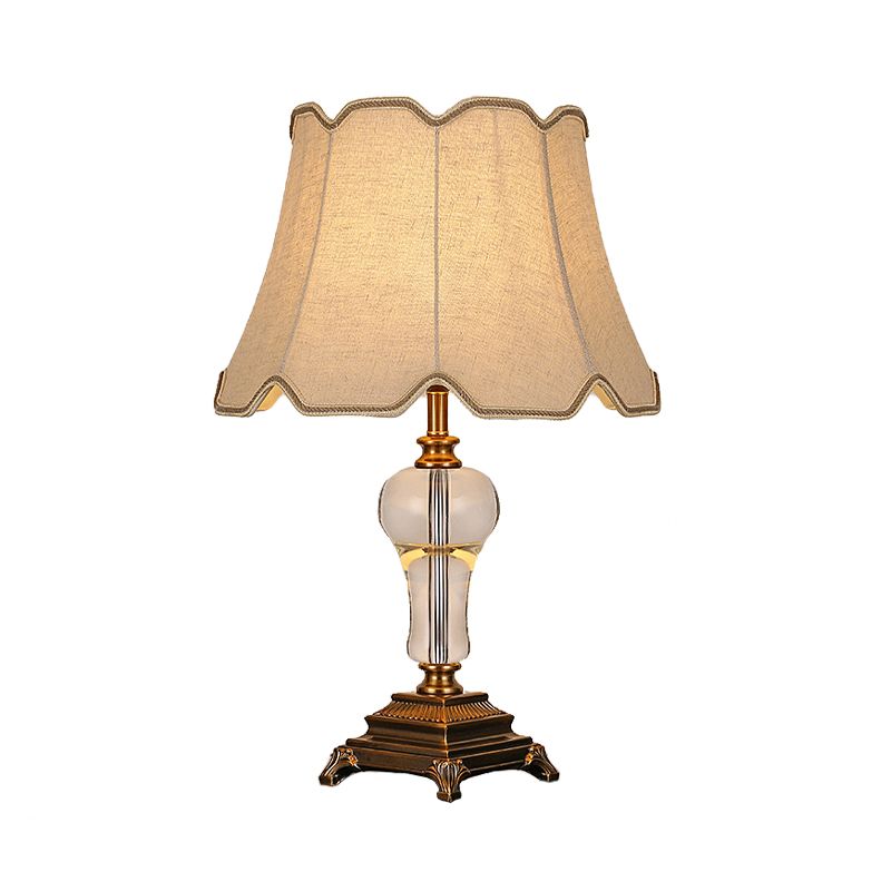 Fabric Paneled Bell Task Light Modernist 1 Head Nightstand Lamp in Beige for Bedroom