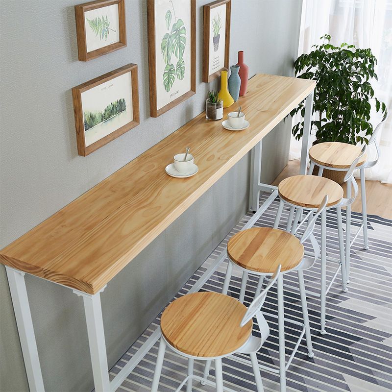 Pine Wood Bar Dining Table Modern Rectangle Bar Table with Trestle for Milk Tea Shop