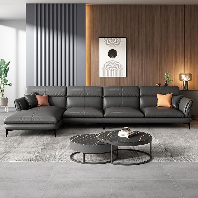 Dark Gray Genuine Leather Pillow Top Arm Modern Sofa/Sectional for Apartment