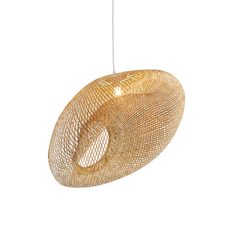 Hand Woven Bamboo Pendant Lighting Chinese 1 Head Flaxen Ceiling Suspension Lamp