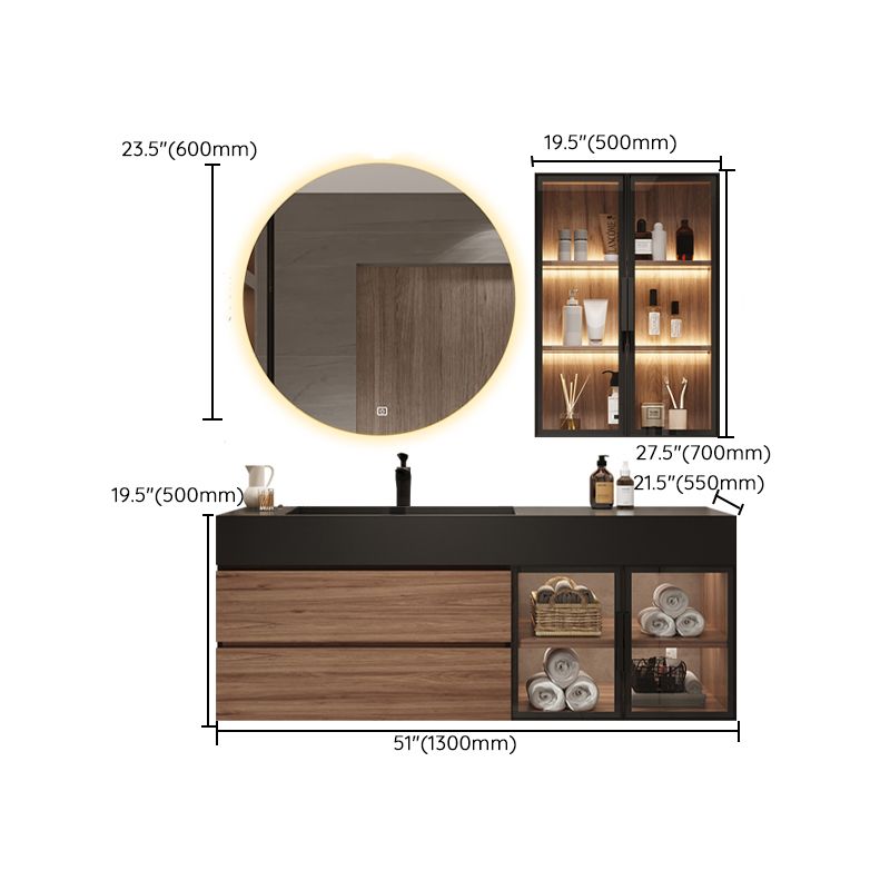 Waterproof Vanity Single Sink Drawers Wood Frame Wall-Mounted Vanity with Mirror