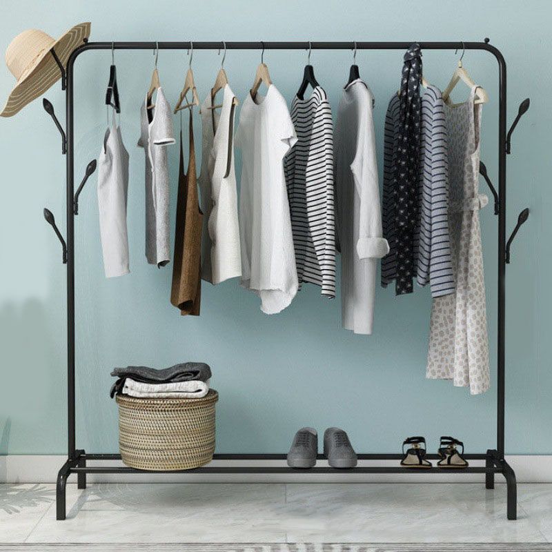 Stable Metallic Coat Hanger Free Standing Coat Rack With Storage Shelving