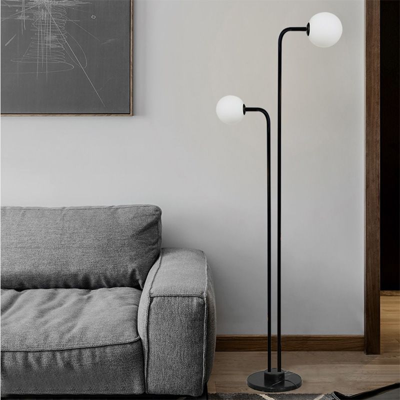 Black Ball-Shaped Standing Lamp Contemporary 2 Bulbs Glass Floor Light for Bedroom