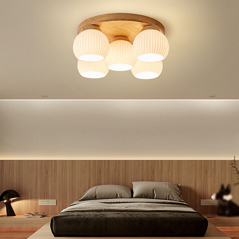 Japanese Style Ceiling Lamp Circle Shape Ceiling Light with Glass Shade for Bedroom