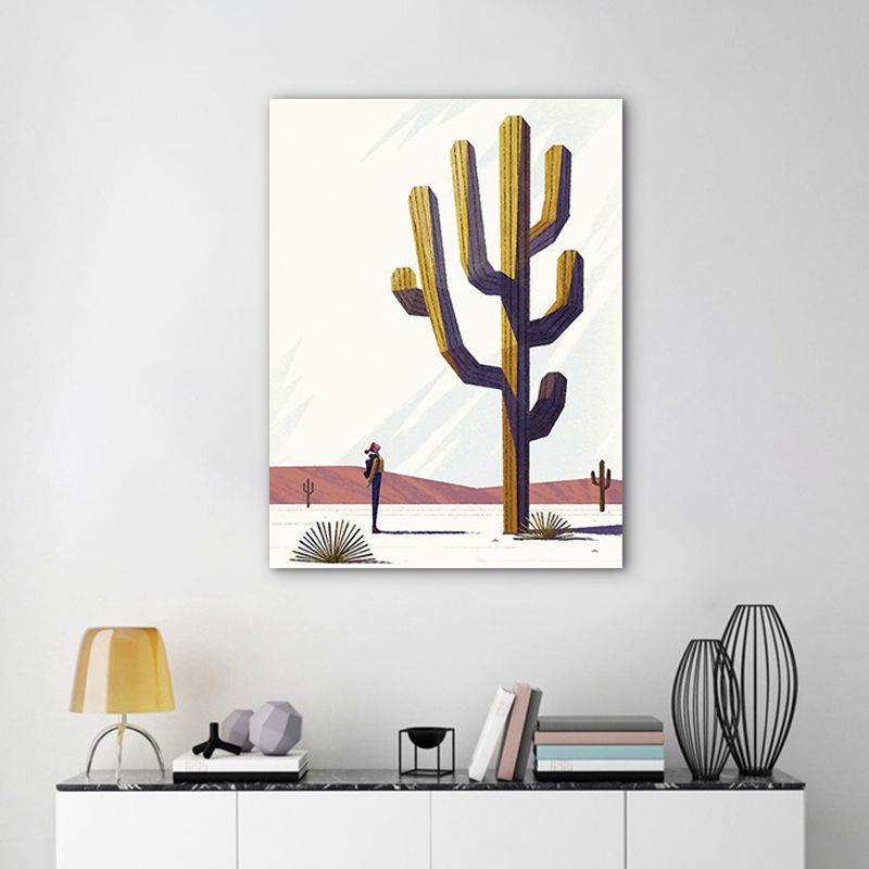 Brown Giant Desert Cactus Canvas Botanical Nordic Textured Wall Art Print for Room