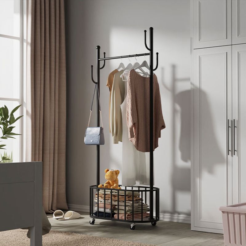 Modern Metal Hall Tree Castors and Hooks Entryway Kit Basket Coat Hanger