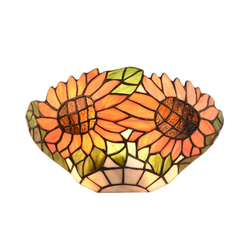Rustic Style Orange Wall Sconce Sunflower Stained Glass 1 Light Wall Light for Restaurant